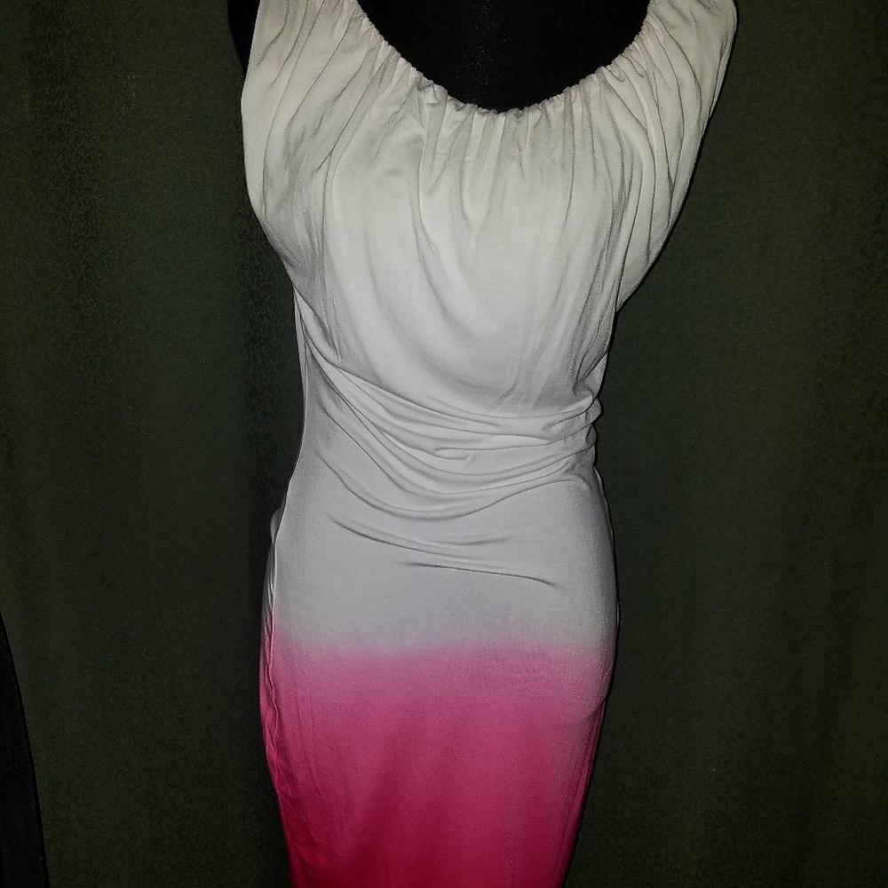 Venus Dress Drape Front Tie Dye Wht/Pink XS